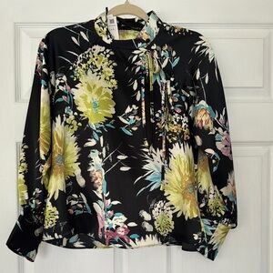 NWT ZARA Multi-Colored Blouse Top with Tie and Button Details - Size Medium